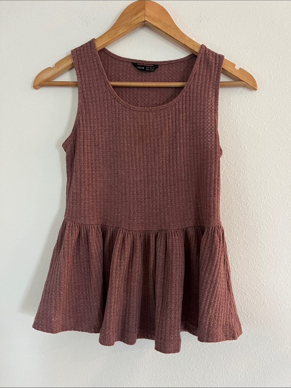 Pink Waffle Knit Peplum Tank Top